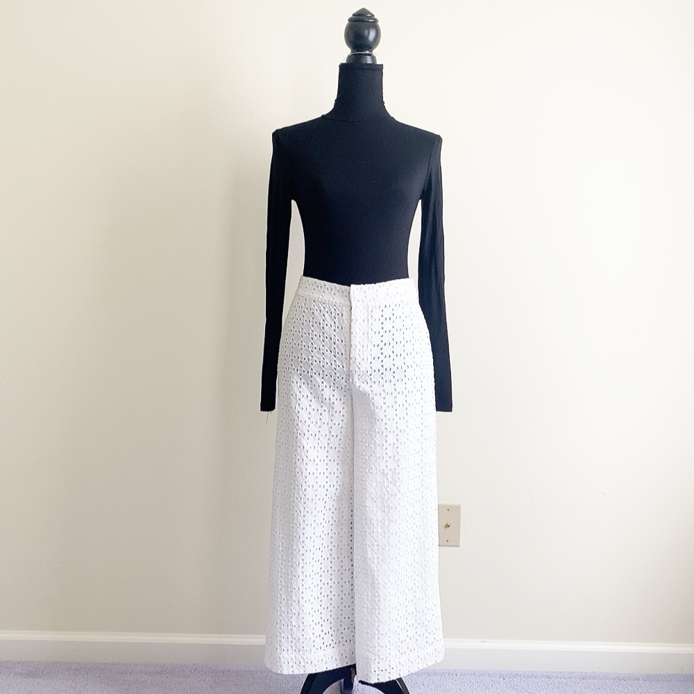 Marled White Eyelet Wide Leg Pants – Size 2 – Coquette Aesthetic – New with Tags - Picture 1 of 5
